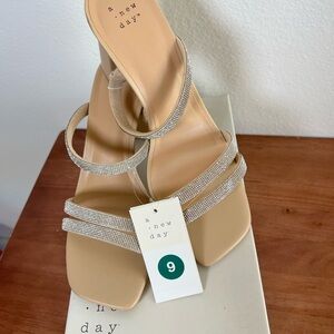 NWT, A New Day Women's Beige and Silver Strappy Heels